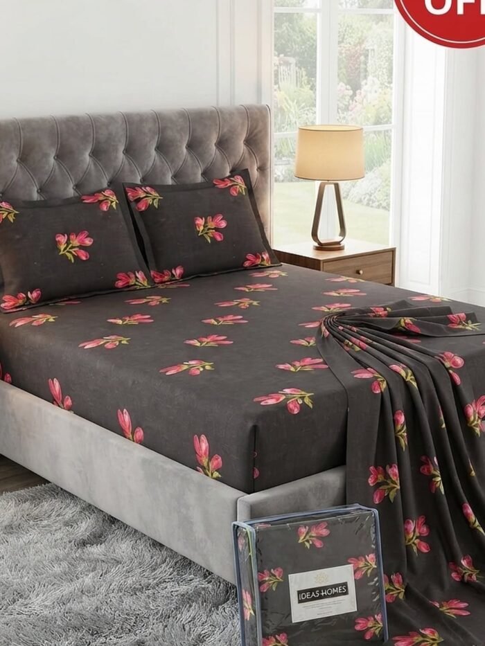 Ideas Home King Size Cotton Bedsheet Set | Premium Floral Prints