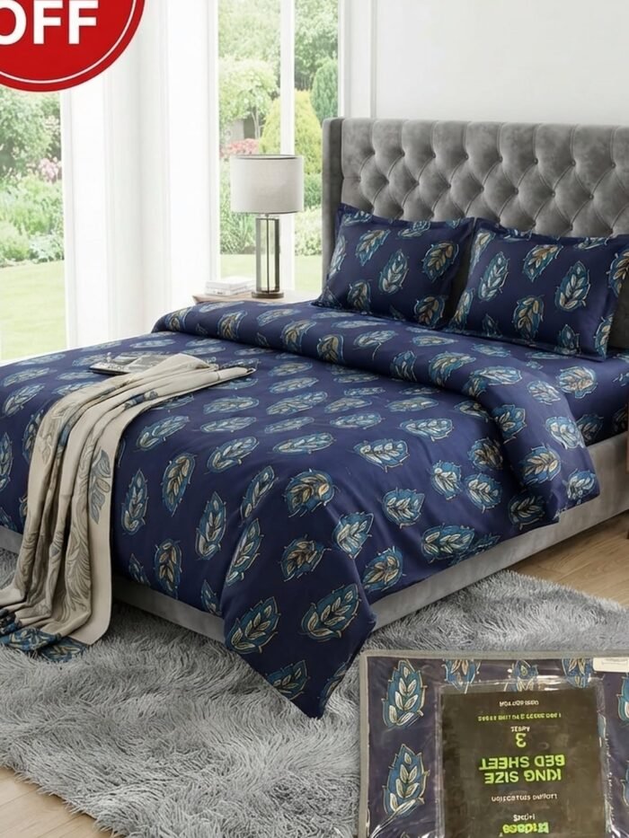 Ideas “ROYAL BLUE” Home King Size Cotton Bedsheet Set | Premium Floral Prints