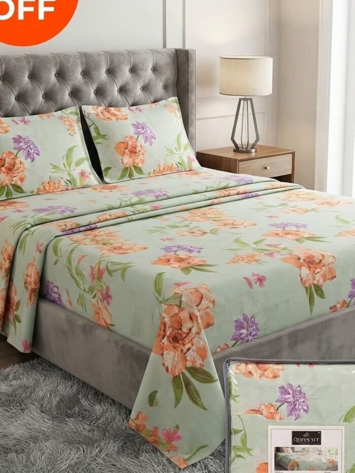 Ideas “PISTA FLORAL” Home King Size Cotton Bedsheet Set | Premium Floral Prints |