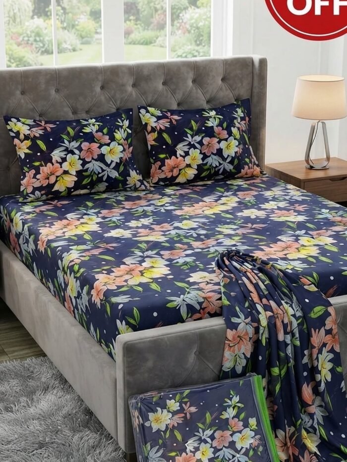 Ideas Home King Size Cotton Bedsheet Set | Premium Floral Prints
