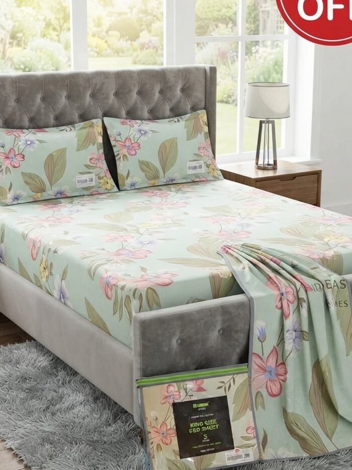 Ideas Home King Size Cotton Bedsheet Set | Premium Floral Prints