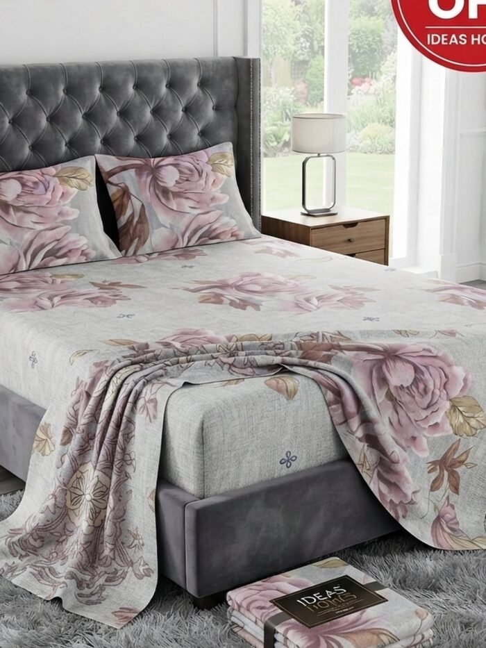 Ideas Home King Size Cotton Bedsheet Set | Premium Floral Prints