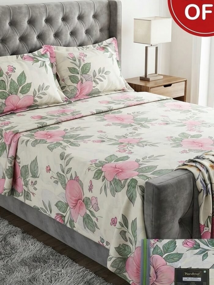 Ideas Home King Size Cotton Bedsheet Set | Premium Floral Prints