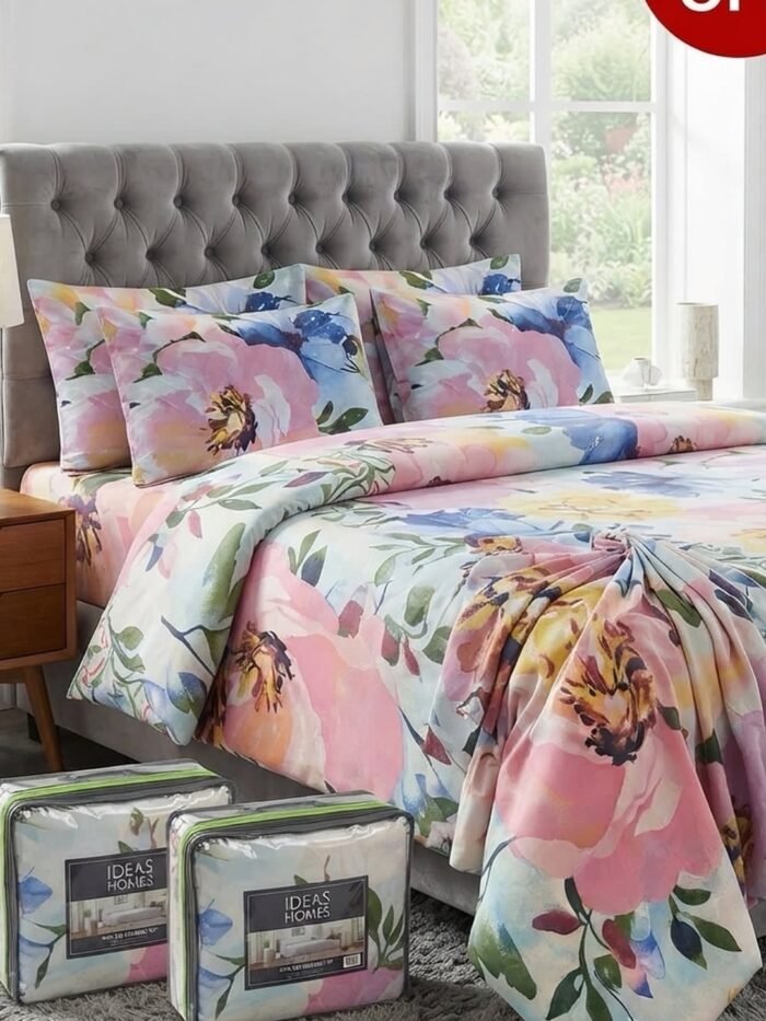 Ideas “ SKY BEAUTY ” Home King Size Cotton Bedsheet Set | Premium Floral Prints