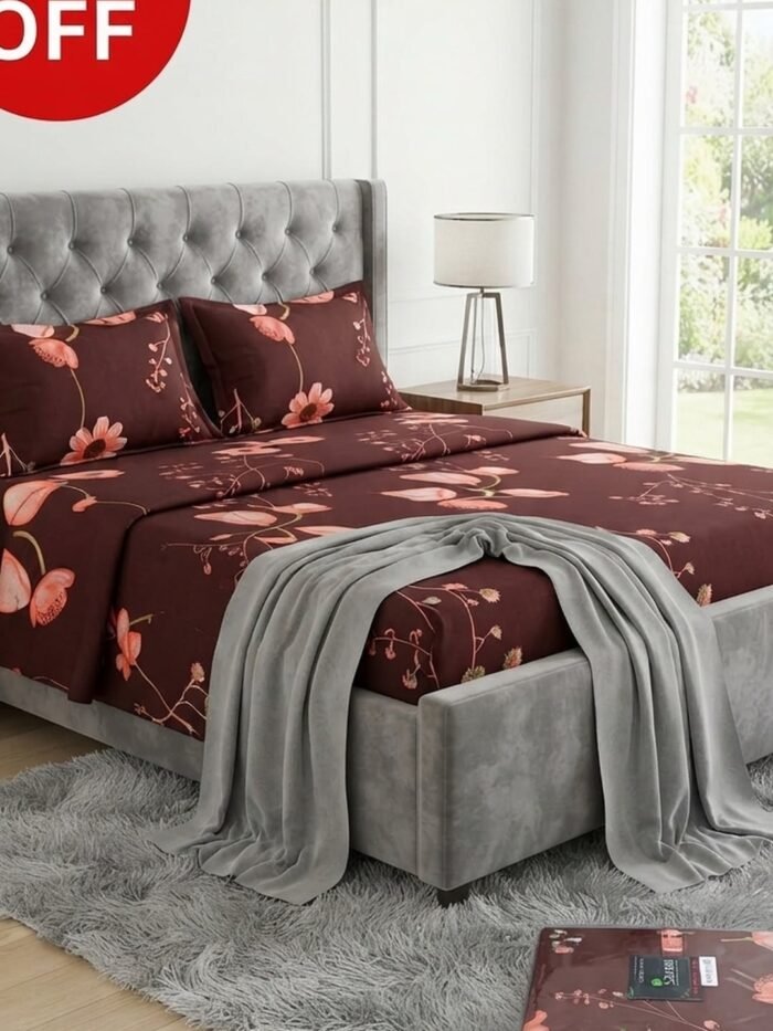Ideas “MEHROON FLORAL “ Home King Size Cotton Bedsheet Set | Premium Floral Prints