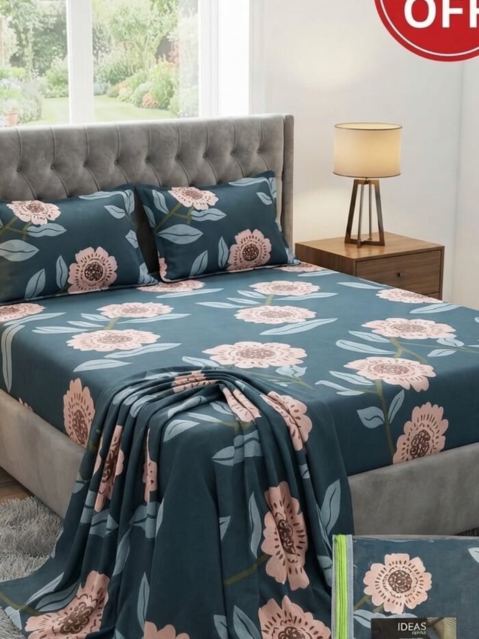Ideas Home King Size Cotton Bedsheet Set | Premium Floral Prints